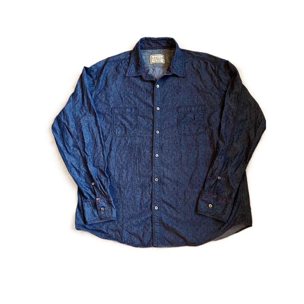 Italia Vintage Mens Patterned Long Sleeve Button Down Shirt XXL Blue Print